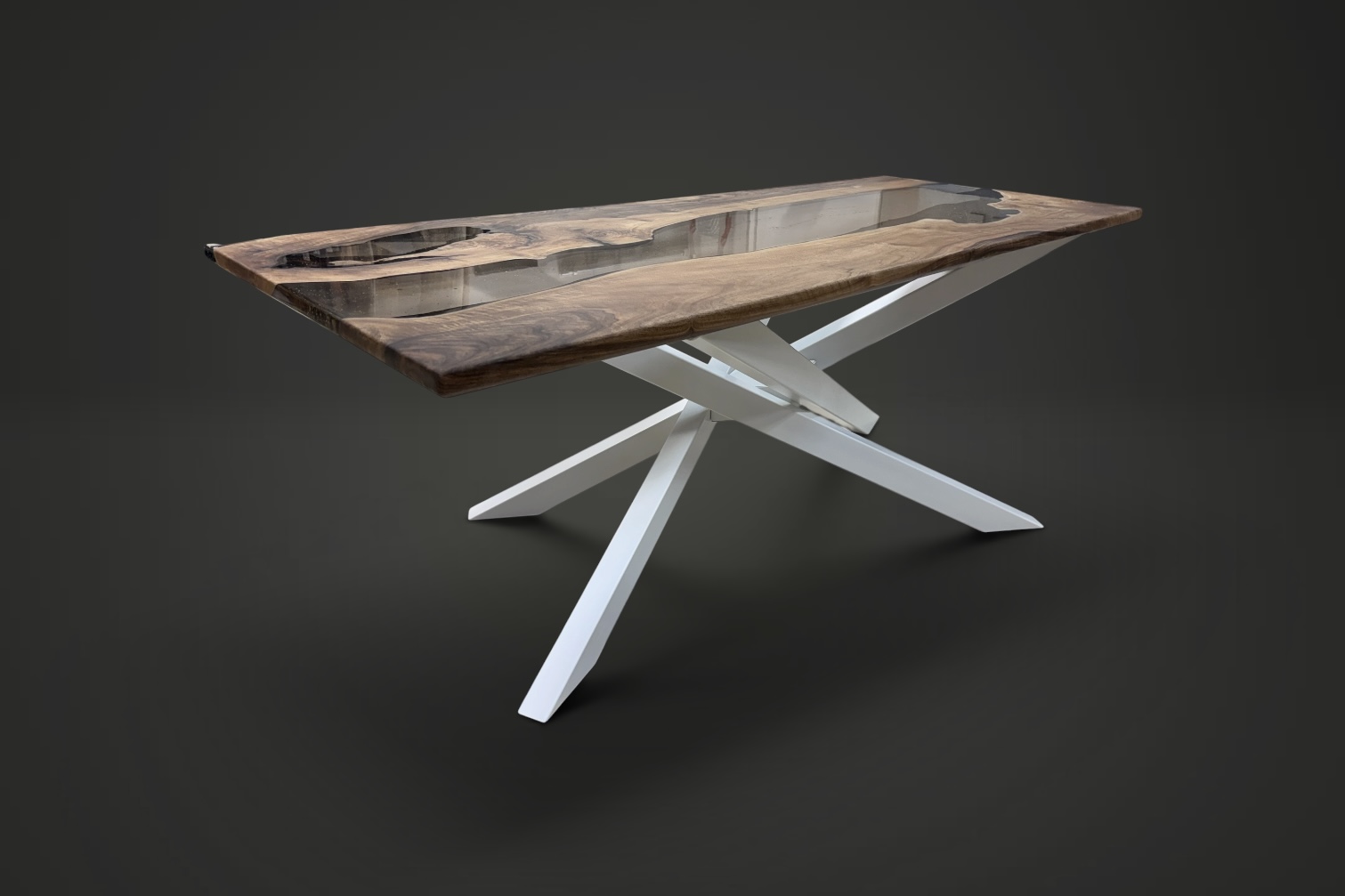 Table plateau bois / epoxy et pied métallique